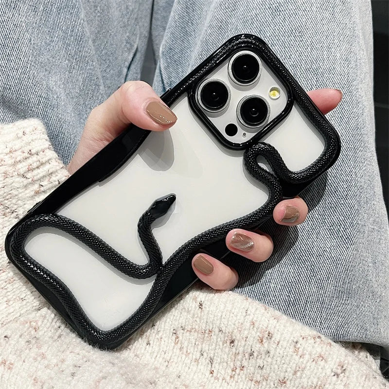 3D Snake Pattern Luxury Plating Phone Case For iPhone 16 15 14 Plus 13 12 11 Pro Max Hollow Out Shockproof Proteciton Soft Cover