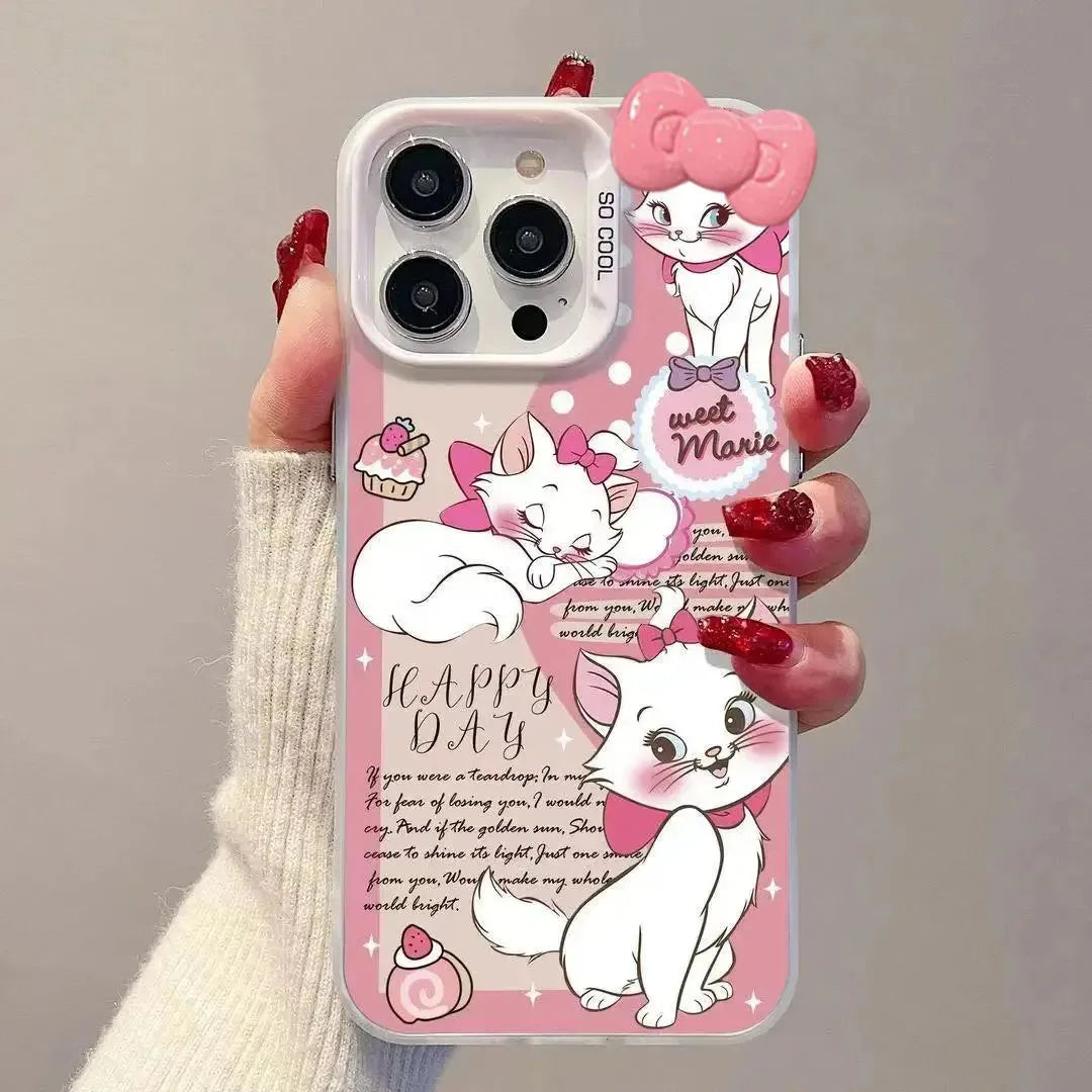 Disney Marie Cat Pink Bow Strap Cute Kawaii Phone Case For iPhone 16 15 14 12 13 11 Pro Max XR XS MAX 7 8 PLUS MINI Y2K Cover