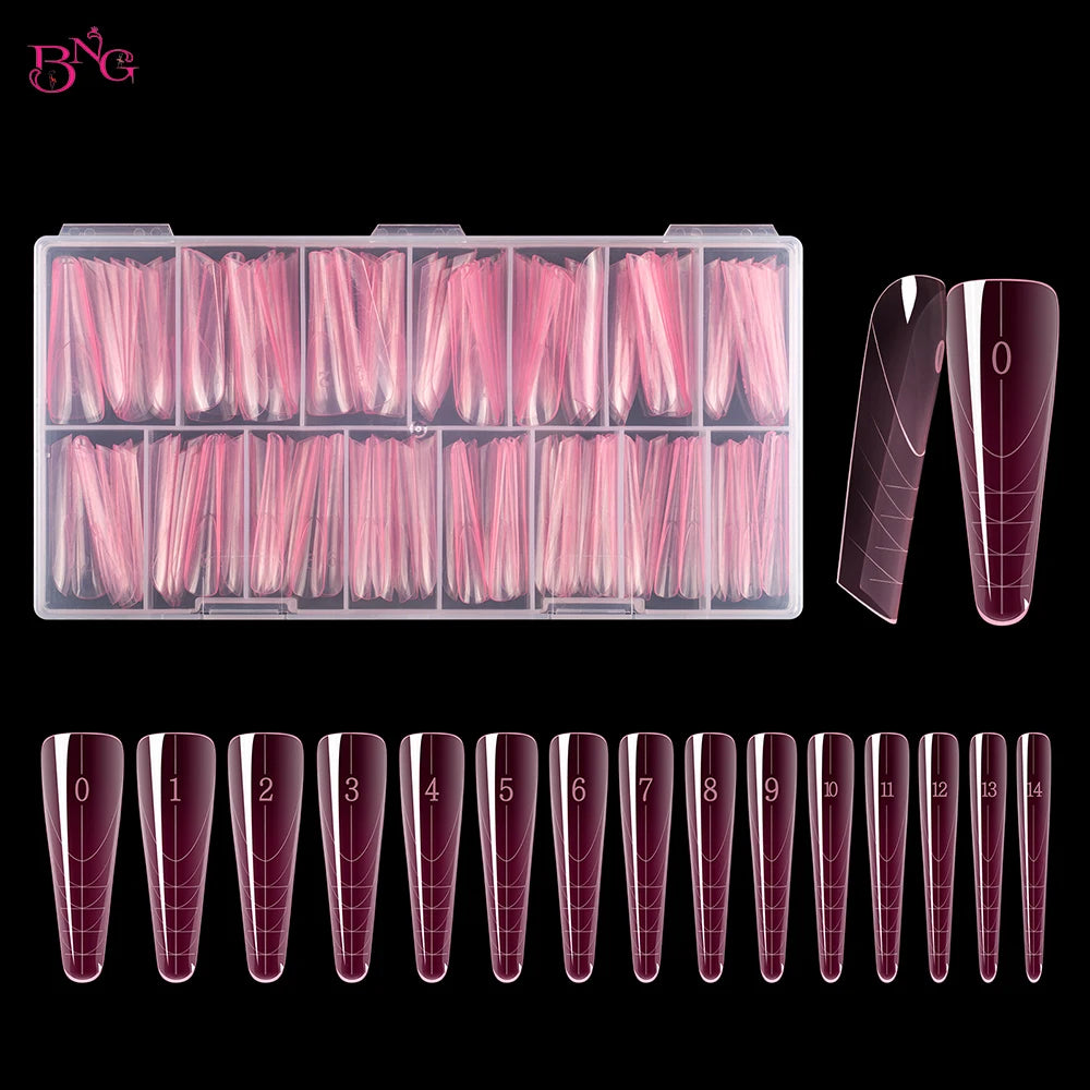 BNG New 150Pcs Extension Gel Dual Forms with Rim Inside Full Cover Gel Nail Mold Kit Almond Nail Form Tips for French Manicure