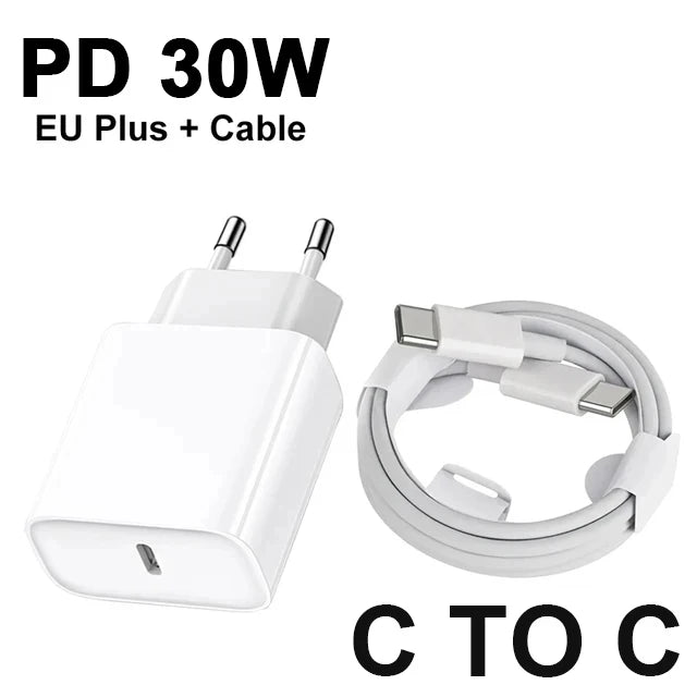 Original 30W Fast Charger For APPLE iPhone 15 14 13 12 11 Pro Max USB-C Quick Charging X XS XR 7 8 Plus Cable Phone Accessories