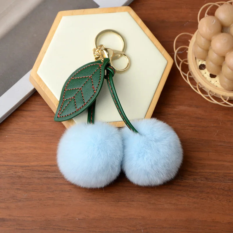 New Otter Rabbit Hair Cherry Multi-color Car Keychain Pendant Cute Pompom Doll Doll Bag Bag Hanging Key Chains for Women Gift