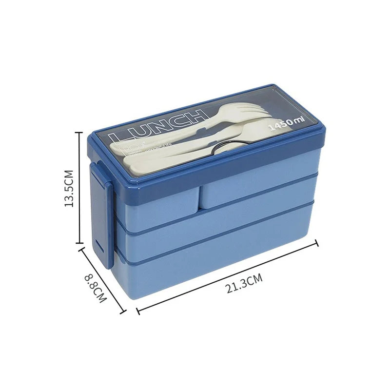 3 Layers Lunch Box Stackable Bento Boxes For Adults Office Students Lunch Box With Fork Spoon Microwave Food Storage Container