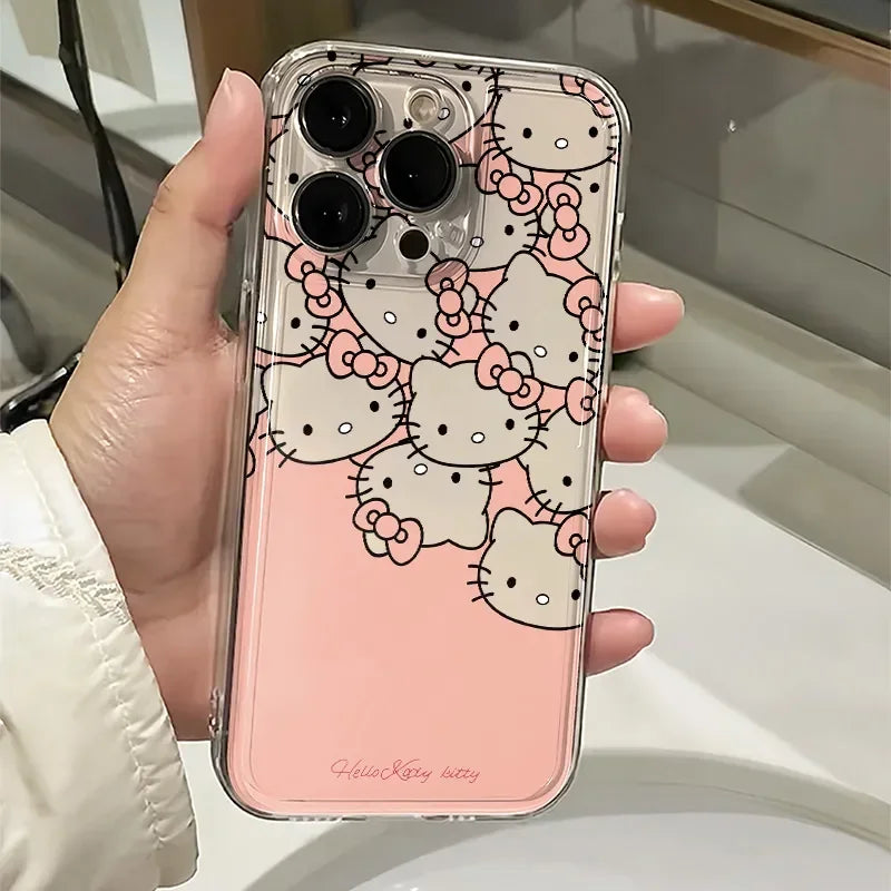 Sanrio Hello Kitty Full Screen KT BOW Pink Lovely Phone Case For iPhone 15 14 12 13 11 Pro Max XR XS MAX 7 8 PLUS MINI Y2K