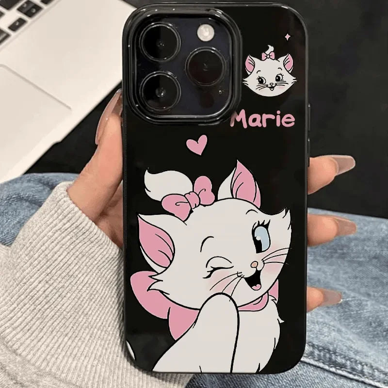 Blink Cute Disney Marie Cat Bow Strap Phone Case For iPhone 16 15 14 12 13 11 Pro Max XR XS MAX 7 8 PLUS MINI Y2K Cool Cover