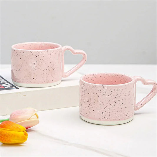 Korean ins Ceramics Cup Breakfast milk oatmeal cup Pink Love shape handle Coffee Mug Water cup For Office Valentine's Day gifts