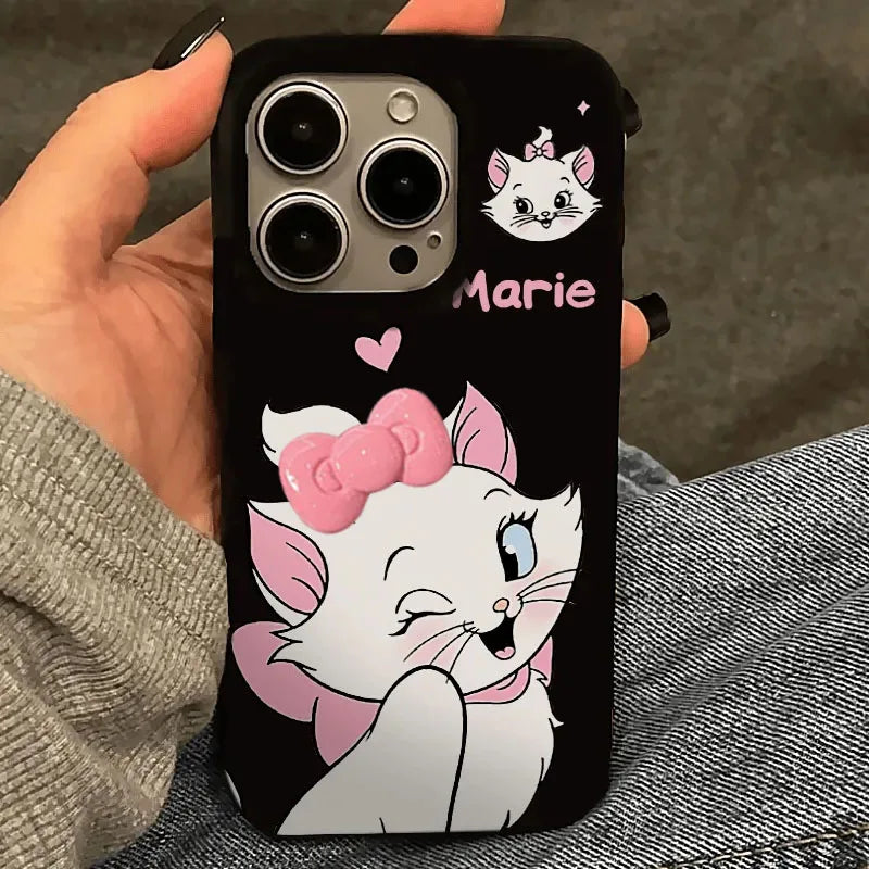 Blink Cute Disney Marie Cat Bow Strap Phone Case For iPhone 16 15 14 12 13 11 Pro Max XR XS MAX 7 8 PLUS MINI Y2K Cool Cover