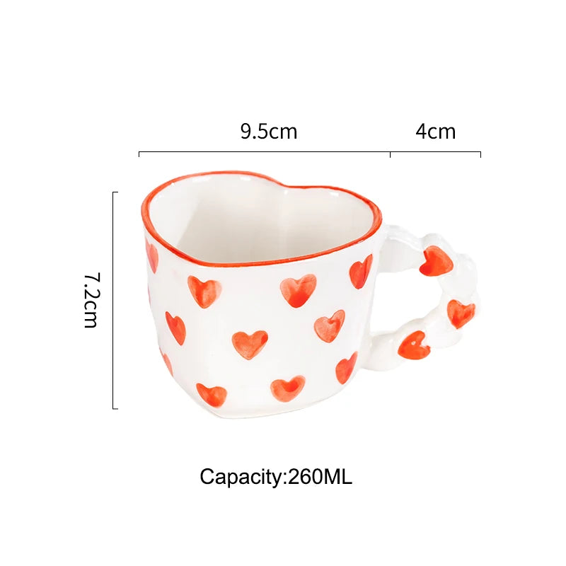 Novelty Hand Painted Love Ceramics Mug Heart Shape Coffee cup with Saucer Romantic Gifts Afternoon tea Cup Breakfast milk cups