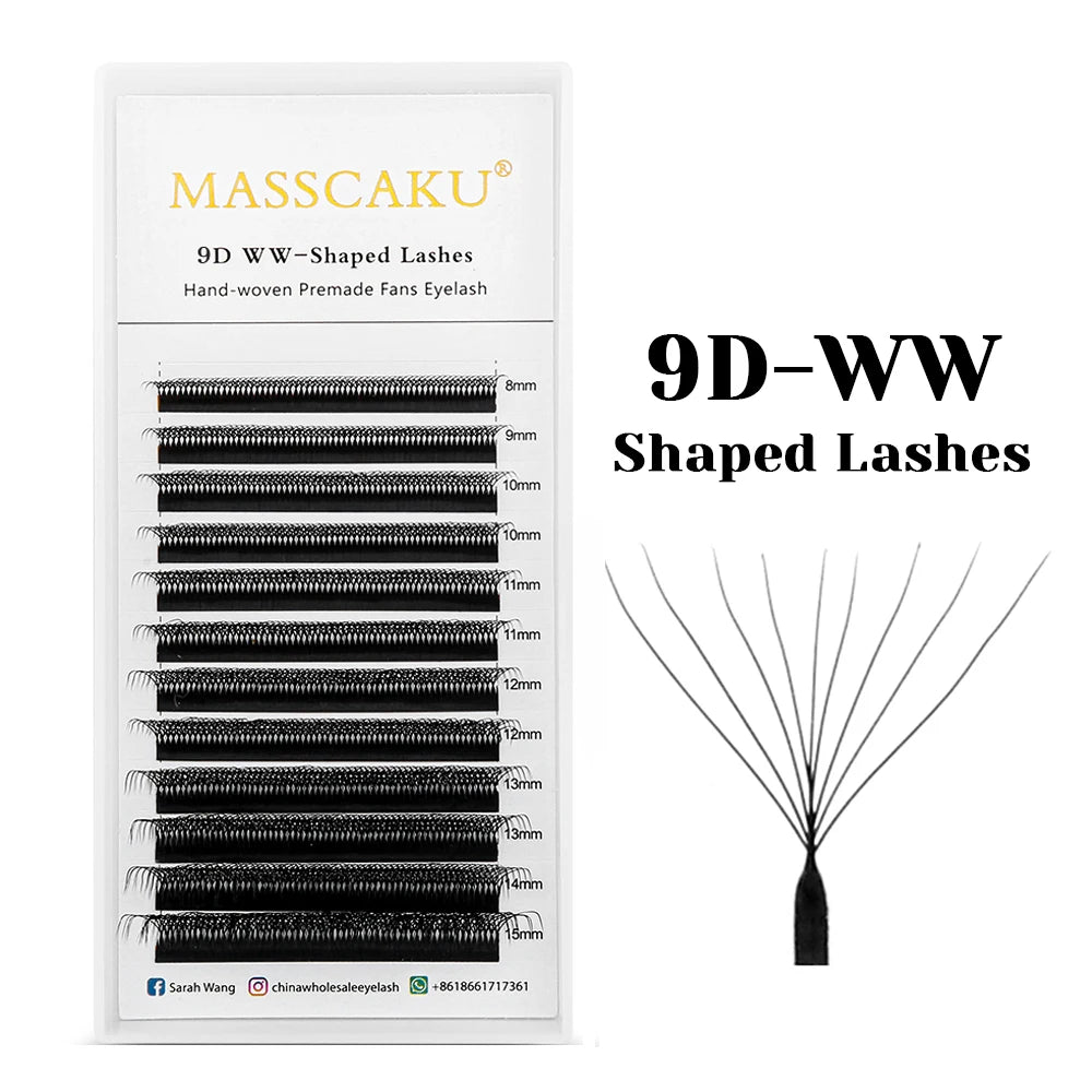 MASSCAKU 12Lines Premium Mink 3D 4D 5D 6D Pre-made False Eyelash W Shape Soft and Natural Individual Lash Extension Supplies