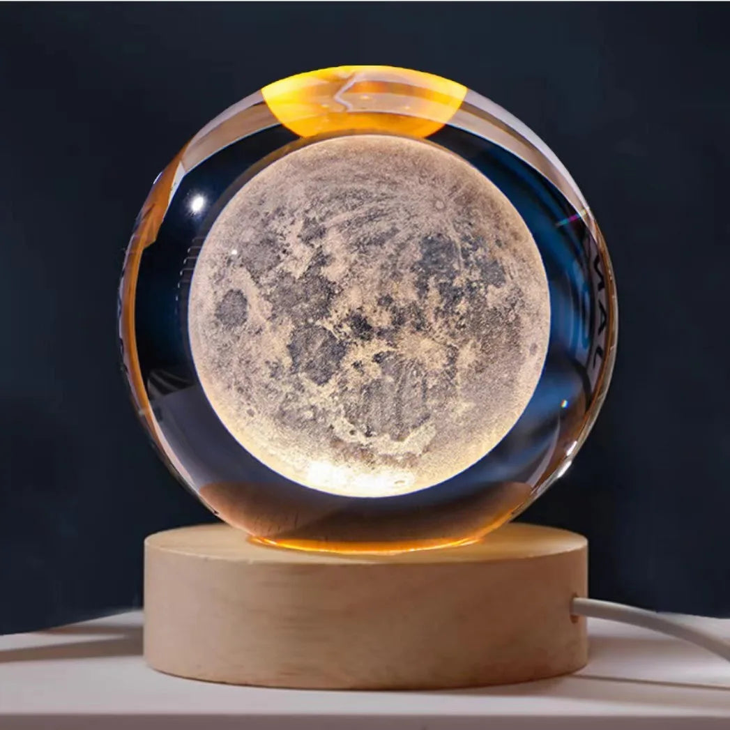 Unique 3D Crystal Ball Night Light Led Lamp Bedside Table Galaxy Lamp Glowing Saturn Planets Moon Children Birthday Gift Toy 5cm