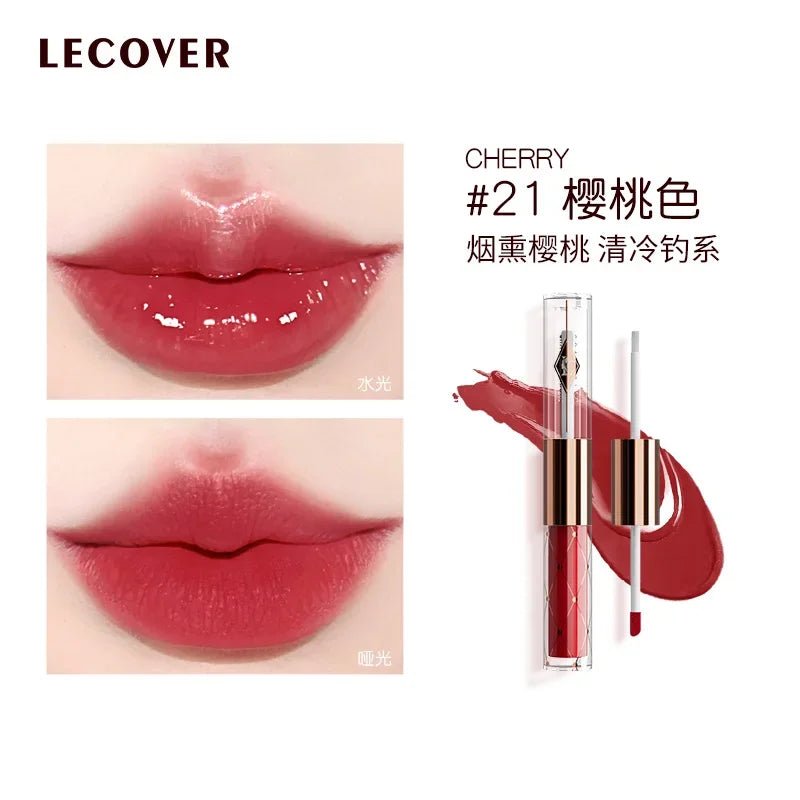 LECOVER Double-head Lip Gloss Essence Lipstick Non-stick Cup Long-lasting Lip Glaze Waterlight Mirror Lip Gloss Makeup Cosmetics