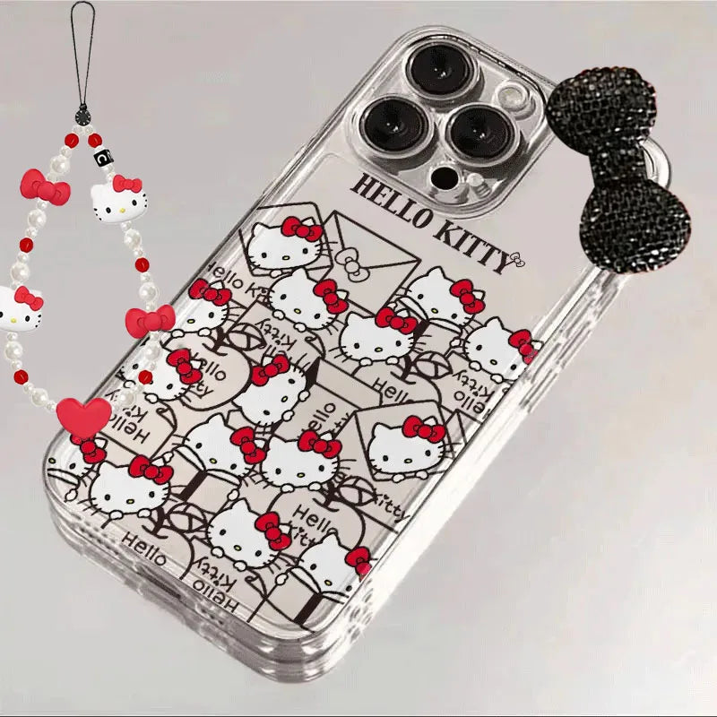 Carton Envelopes Doodle Hello Kitty Diamond Bow Phone Case For iPhone 16 15 14 12 13 11 Pro Max XR XS MAX 7 8 PLUS Y2K Cover