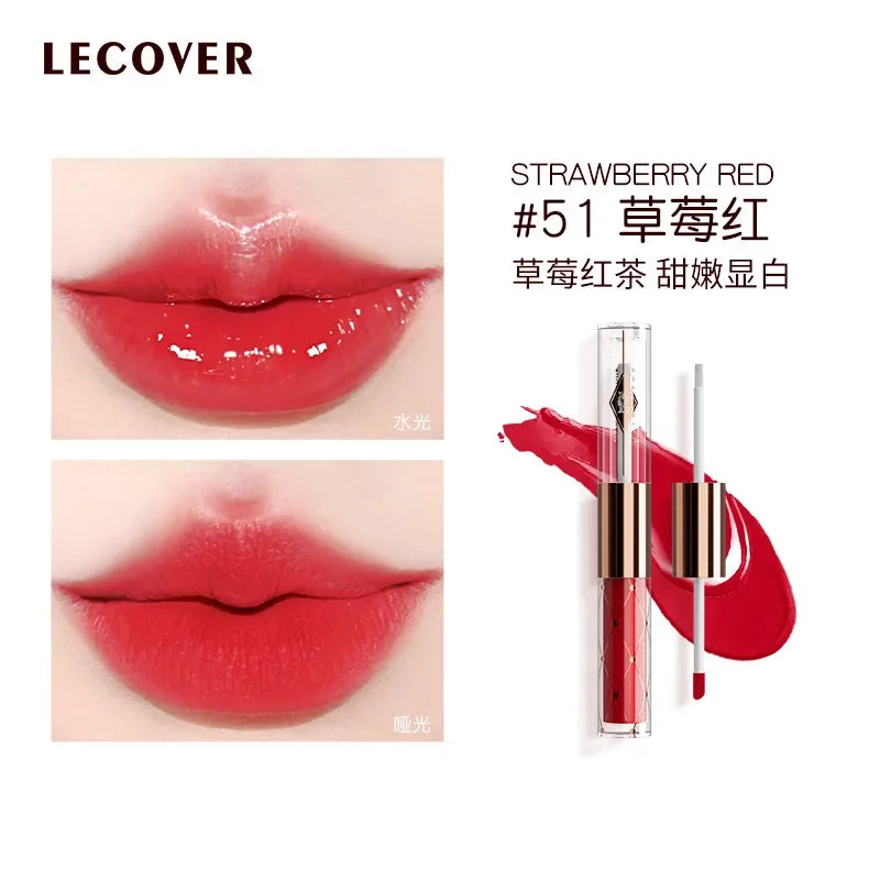 LECOVER Double-head Lip Gloss Essence Lipstick Non-stick Cup Long-lasting Lip Glaze Waterlight Mirror Lip Gloss Makeup Cosmetics