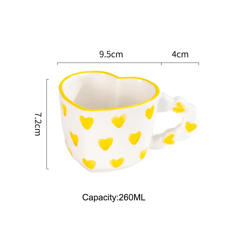 Novelty Hand Painted Love Ceramics Mug Heart Shape Coffee cup with Saucer Romantic Gifts Afternoon tea Cup Breakfast milk cups