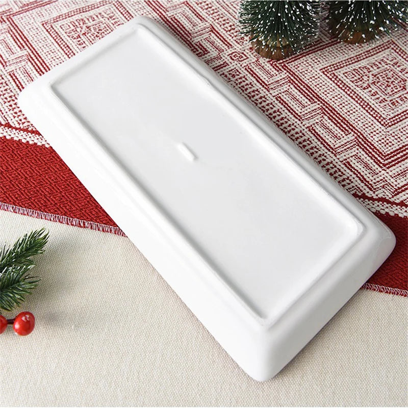 Christmas Ceramic Dinner Plates Rectangular Ceramic relief Plate Afternoon Tea Dessert Tray Steak Western plates Tableware Gifts