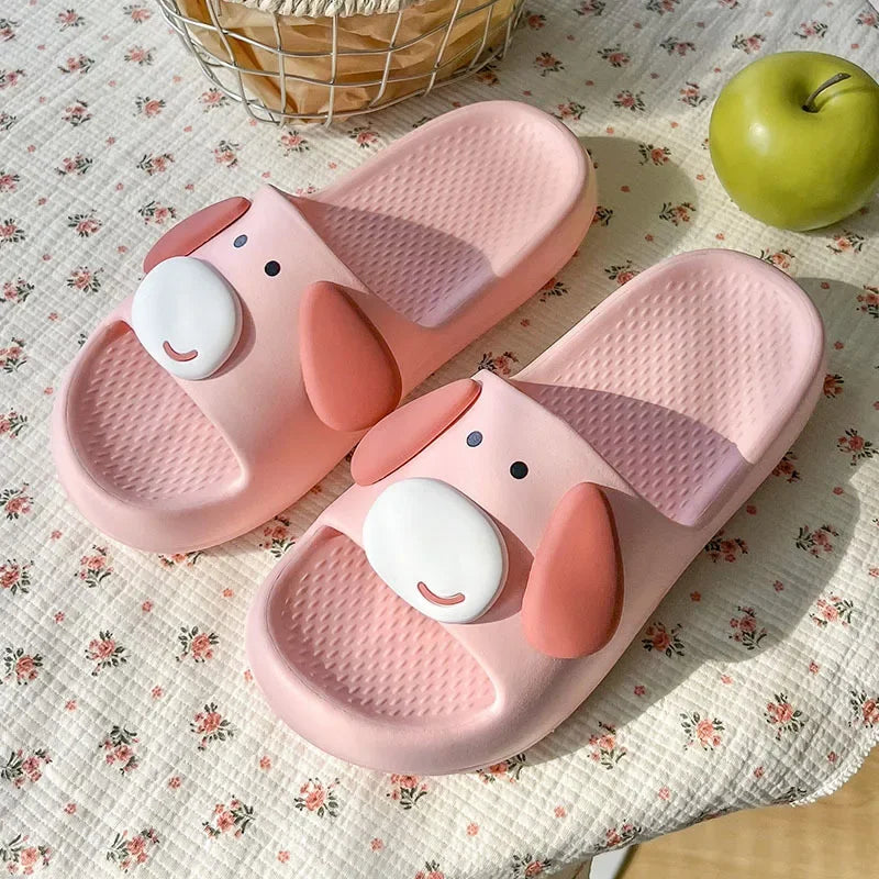 Women Cute Cloud Sandals 2025 Summer New Cute Cartoon Eared Dog Flip Flops Female Flat Casual Comfortable Room Home Beach Slides