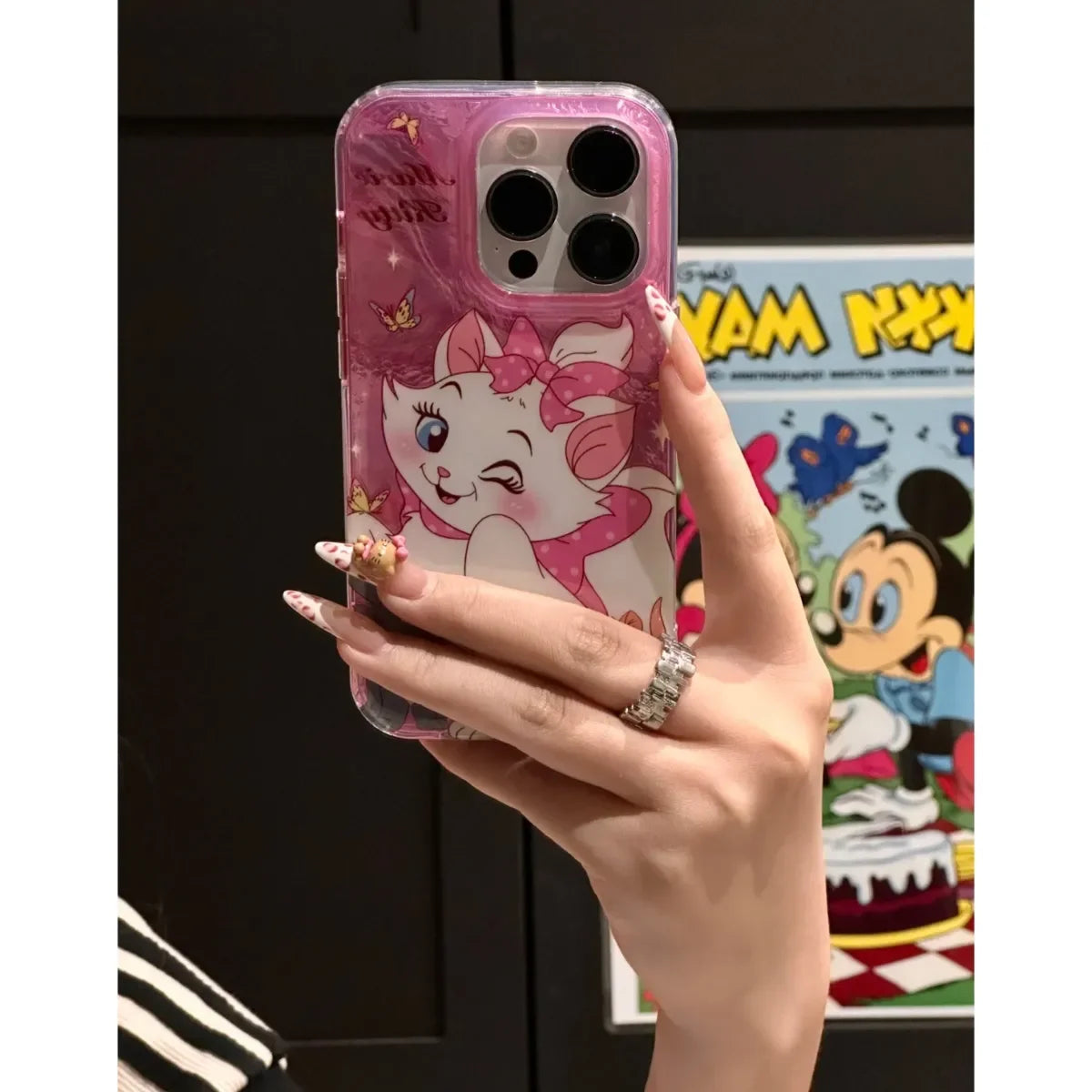 Wink Marie Cat Pink Diamond Bow Cute Phone Case For iPhone 16 15 14 12 13 11 Pro Max XR XS MAX 7 8 PLUS MINI Cartoon Y2K Cover