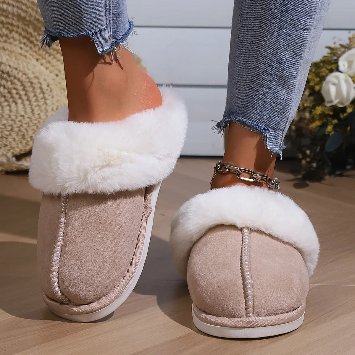 2023 Winter Warm Fur Indoor Home Slippers Women Fluffy Comfort Soft Bedroom Slippers for Couples Flat Non Slip House Shoes Woman