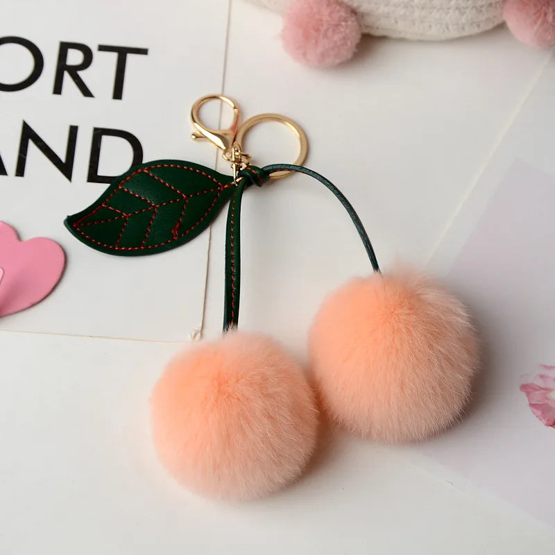 New Otter Rabbit Hair Cherry Multi-color Car Keychain Pendant Cute Pompom Doll Doll Bag Bag Hanging Key Chains for Women Gift