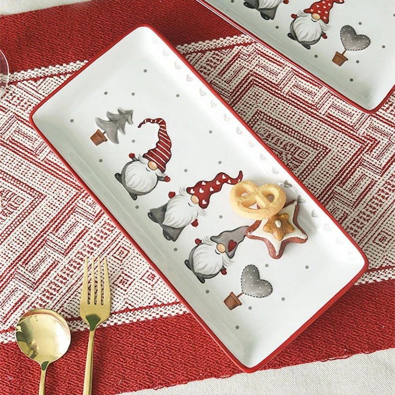 Christmas Ceramic Dinner Plates Rectangular Ceramic relief Plate Afternoon Tea Dessert Tray Steak Western plates Tableware Gifts