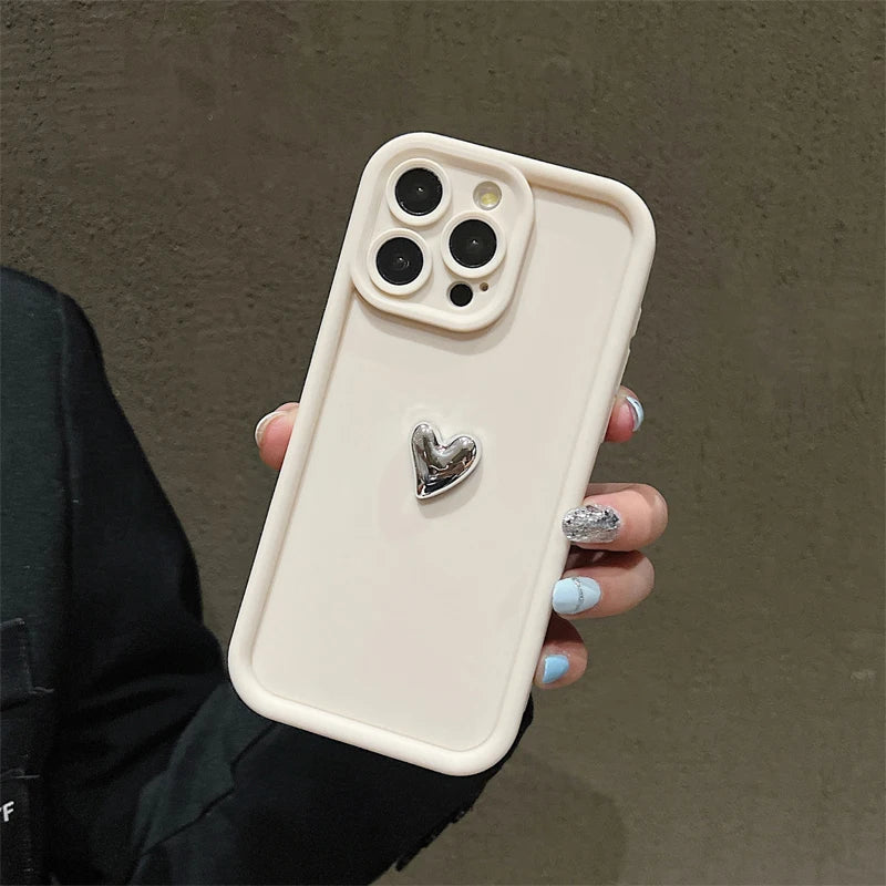 Silver Heart Phone Case For Xiaomi Redmi Note 13 12 Pro Plus 5G 13 12S 11S 11 10S 10 Redmi 12 13C Shockproof Soft Silicone Cover