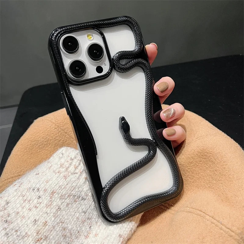 3D Snake Pattern Luxury Plating Phone Case For iPhone 16 15 14 Plus 13 12 11 Pro Max Hollow Out Shockproof Proteciton Soft Cover