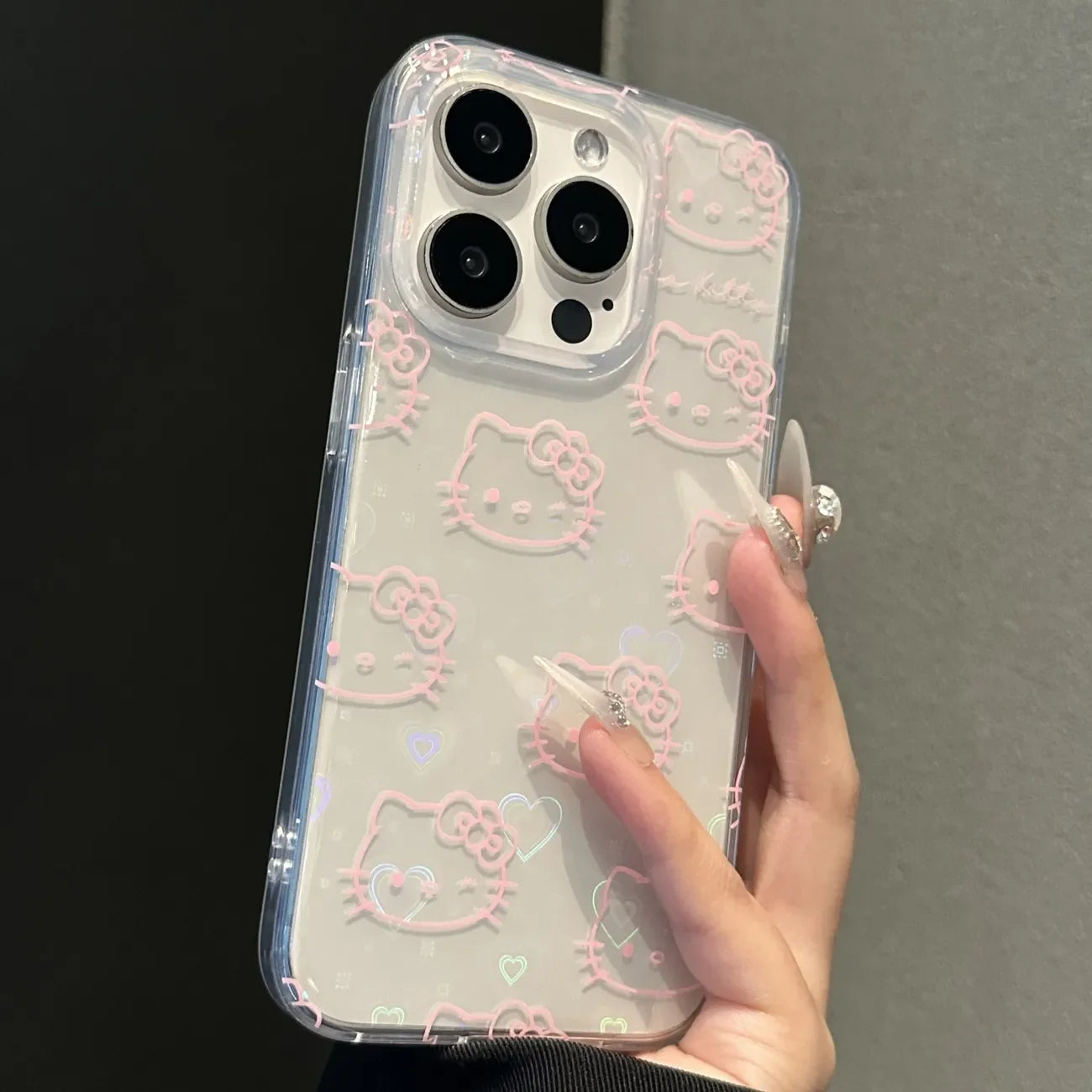 Sanrio Hello Kitty Full Screen Pink Laser Bow Phone Case For iPhone 16 15 14 12 13 11 Pro Max XR XS MAX 7 8 PLUS MINI Y2K Cover