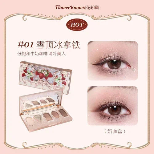 Flower Knows Strawberry Rococo Moonlight Mermaid Jewel Eyeshadow 5-Color Palette Pearlescent Mashed Potatoes Makeup Cosmetics