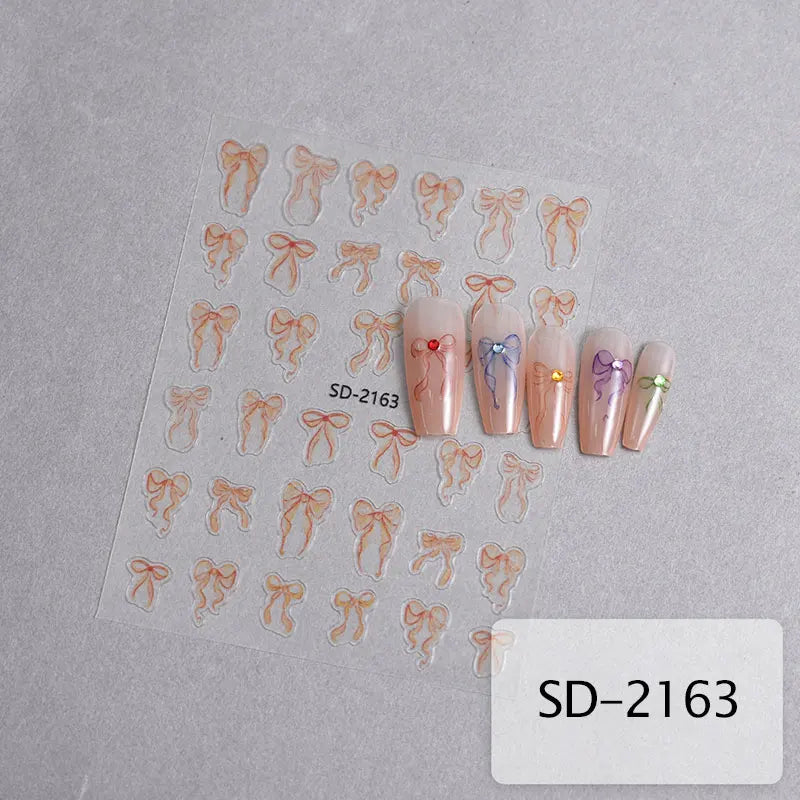 3D White Bowknot Flower Nail Art Sticker Ultra-thin Self-Adhesive Slider Summer Nail Art Decal Decoration DIY Manicure Accesorie