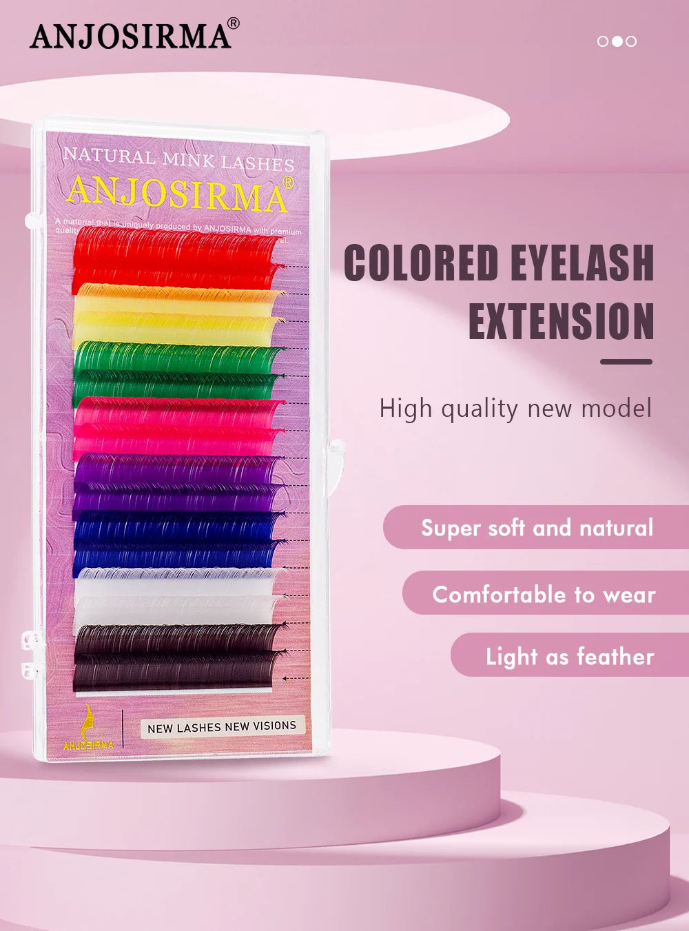 ANJOSIRMA Mix Color eyelashes Make up High Quality Soft Natural Synthetic Mink Rainbow Eyelash Extension Supplies 8 Colors Mix