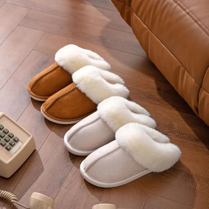 2023 Winter Warm Fur Indoor Home Slippers Women Fluffy Comfort Soft Bedroom Slippers for Couples Flat Non Slip House Shoes Woman