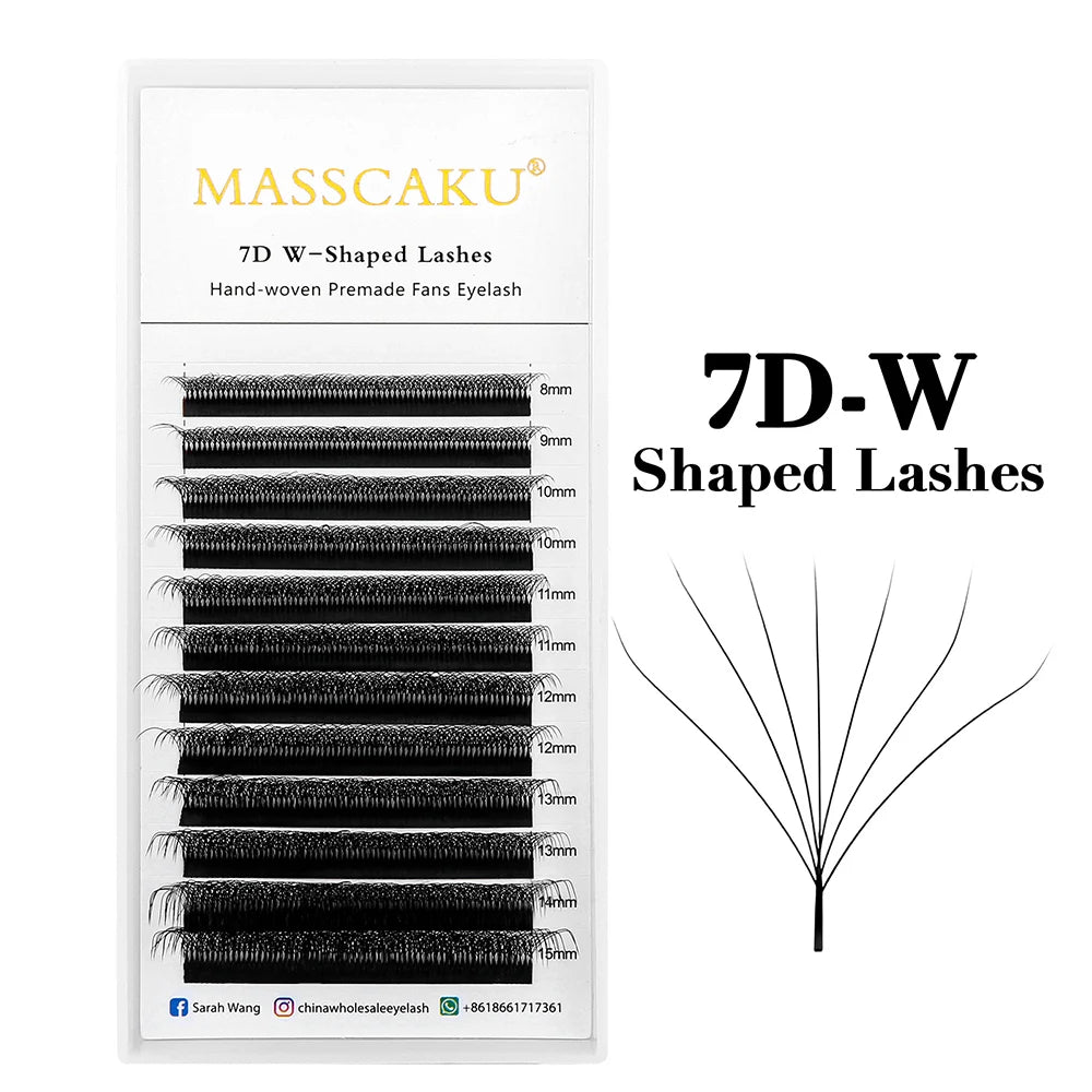 MASSCAKU 12Lines Premium Mink 3D 4D 5D 6D Pre-made False Eyelash W Shape Soft and Natural Individual Lash Extension Supplies