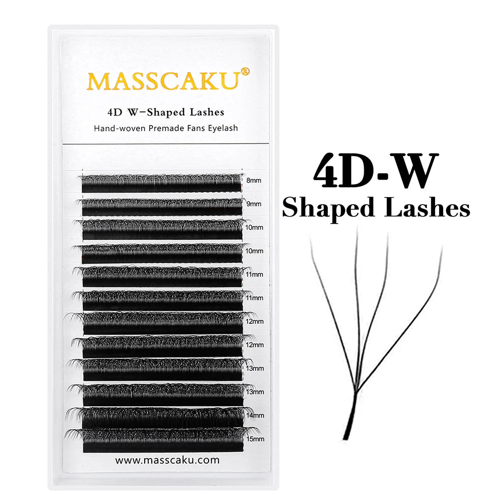 MASSCAKU Automatic Flowering W Shape Bloom 3D 4D 5D 6D 7D 8D Premade Fans Eyelashes Extensions Natural Soft Individual Lashes