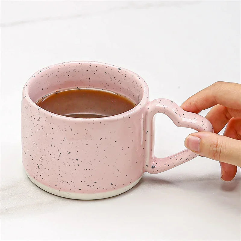 Korean ins Ceramics Cup Breakfast milk oatmeal cup Pink Love shape handle Coffee Mug Water cup For Office Valentine's Day gifts