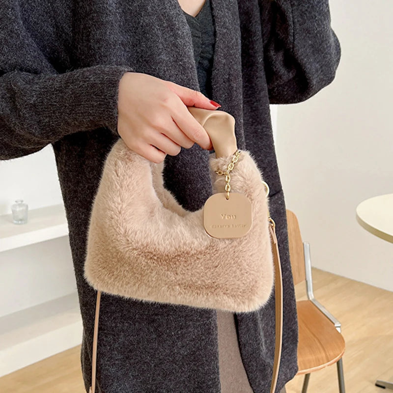 2024 New Woman Soft Plush Shoulder Bag Handbag Daily Autumn Winter Korean Version Fashion Simple Crossbody Bag For Traveling