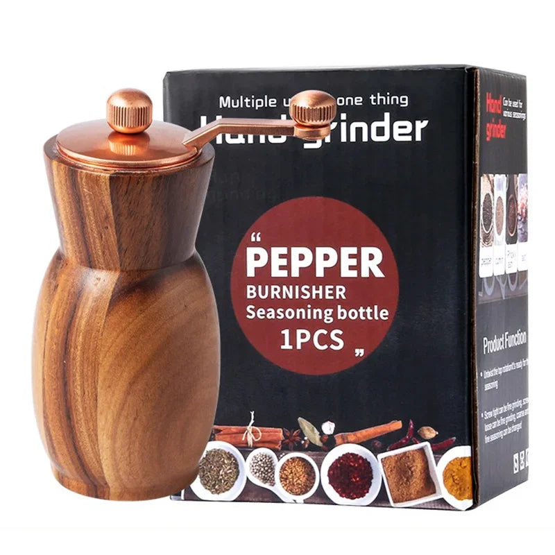 Wood Pepper Grinder Manual Vase shape Black Pepper Grinder with Base Adjustable Ceramic Core Salt Shaker Grinding BBQ Tools