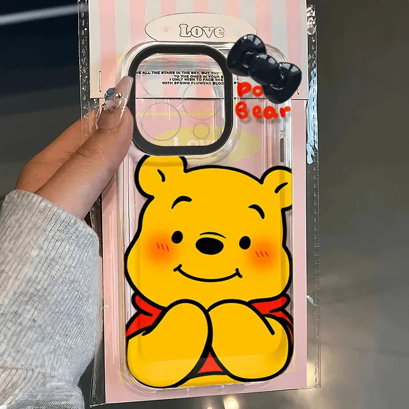 Disney Winnie The Pooh Fat Bow Phone Case For IPhone 16 15 14 12 13 11 Pro Max XR XS MAX 7 8 PLUS Y2K Pink Girl Kawaii Cover