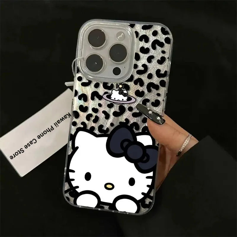 Hello Kitty Leopard Print Bow Strap Kawaii Phone Case For iPhone 16 15 14 12 13 11 Pro Max XR XS MAX 7 8PLUS MINI Y2K Girl Cover