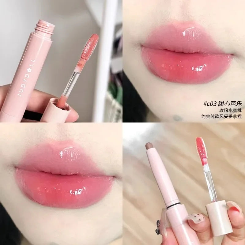 Judydoll Double Headed Water Lipstick Gloss Lip Glaze Lipliner and Lip Gloss All-in-One Moisturizing Lip Plump Makeup Cosmetics