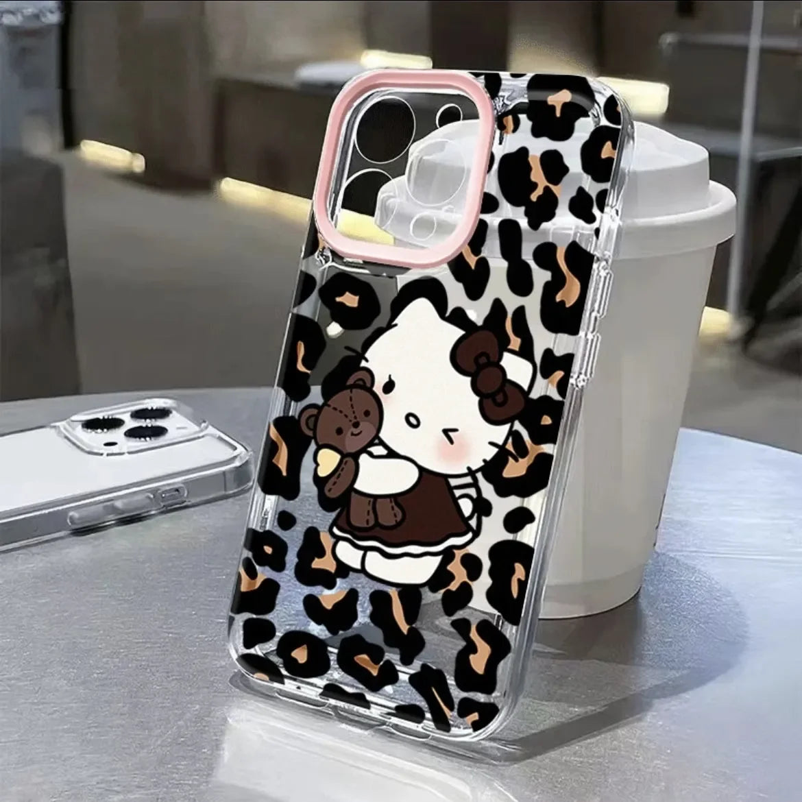 Sanrio Hello Kitty Leopard Print Bow Phone Case For IPhone 16 15 14 12 13 11 ProMax XR XS MAX 7 8PLUS Y2K Pink Girl Kawaii Cover