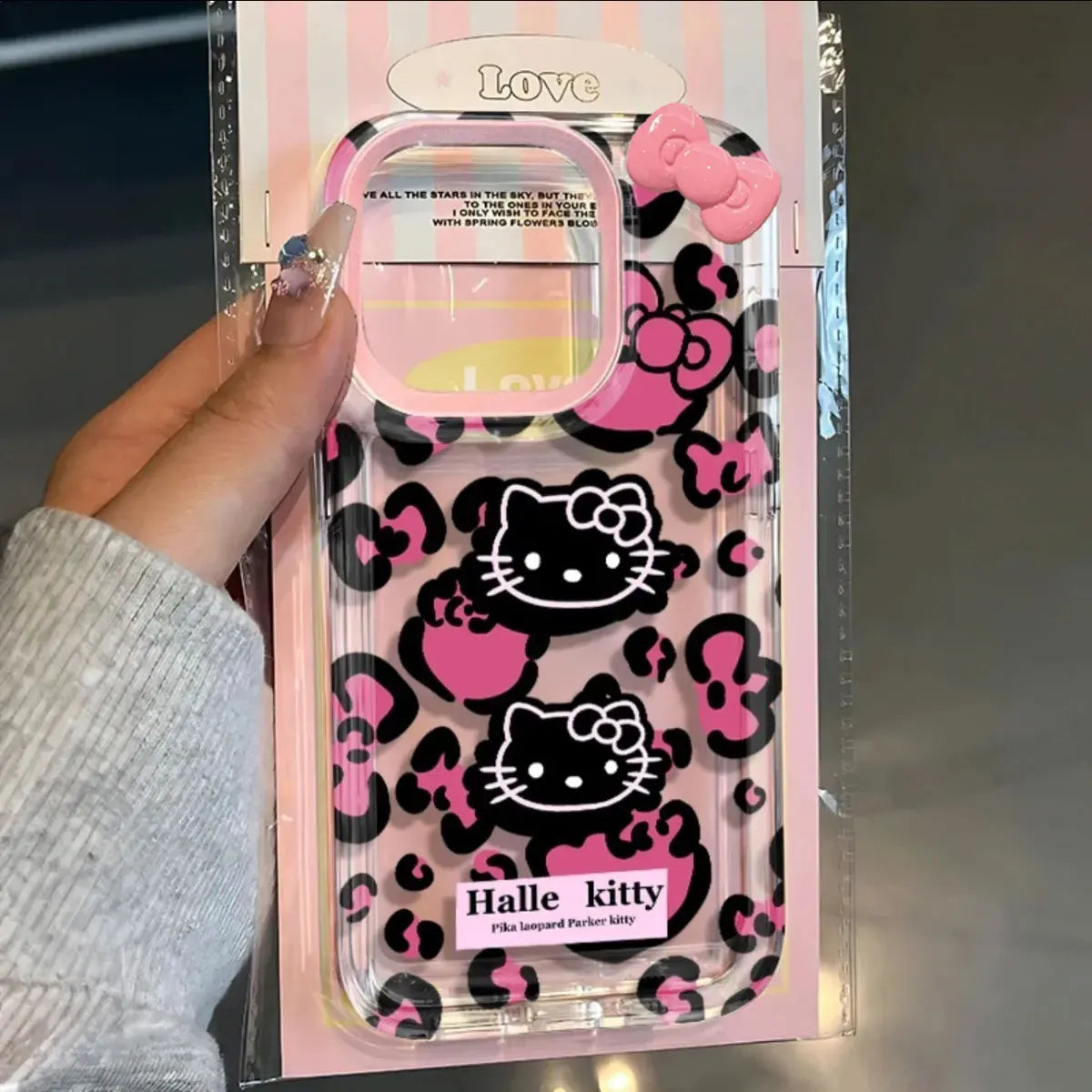 Sanrio Hello Kitty Pink Leopard Print KT Face Phone Case For IPhone 15 14 12 13 11 Pro Max XR XS MAX 7 8 PLUS Y2K Cute Cover