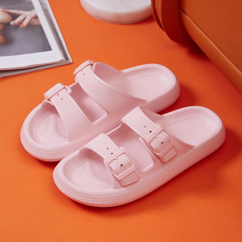 Fashion Buckle Thick Platform Slippers Women Home Soft Sole eva Cloud Slides Sandals Woman 2025 Summer Non Slip Beach Flip Flops