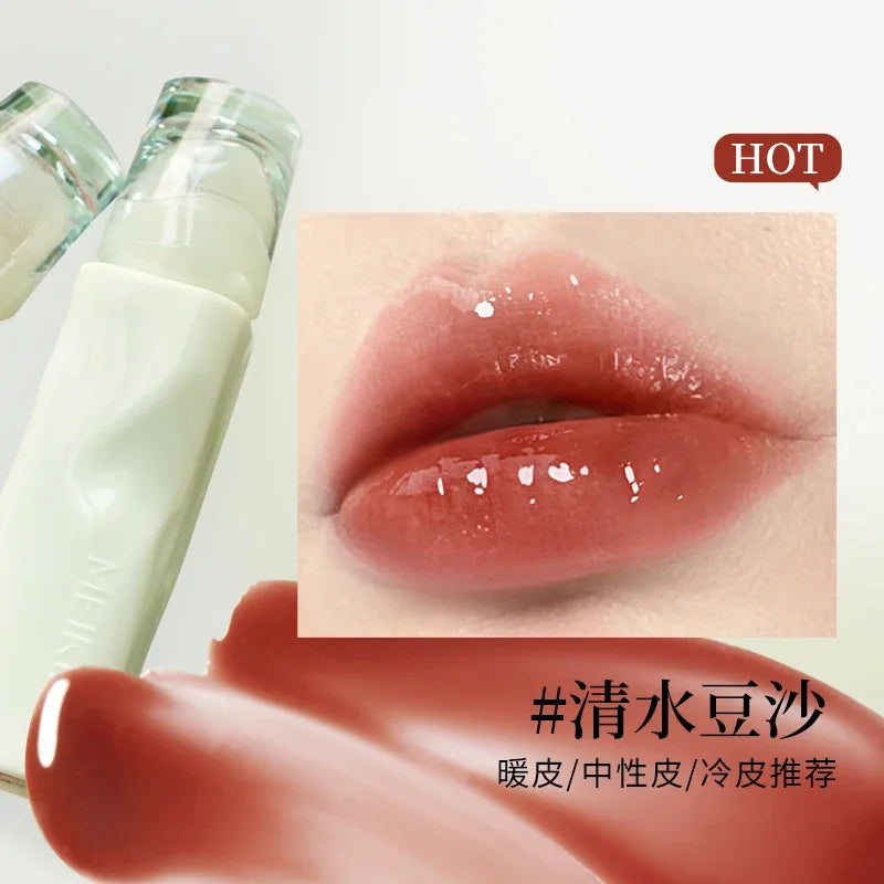 Meiking Mirror Lip Glaze Lipstick Dewy Lip Gloss Transparent Non-Sticky Nourishing Moisturizing Long-lasting Makeup Cosmetics