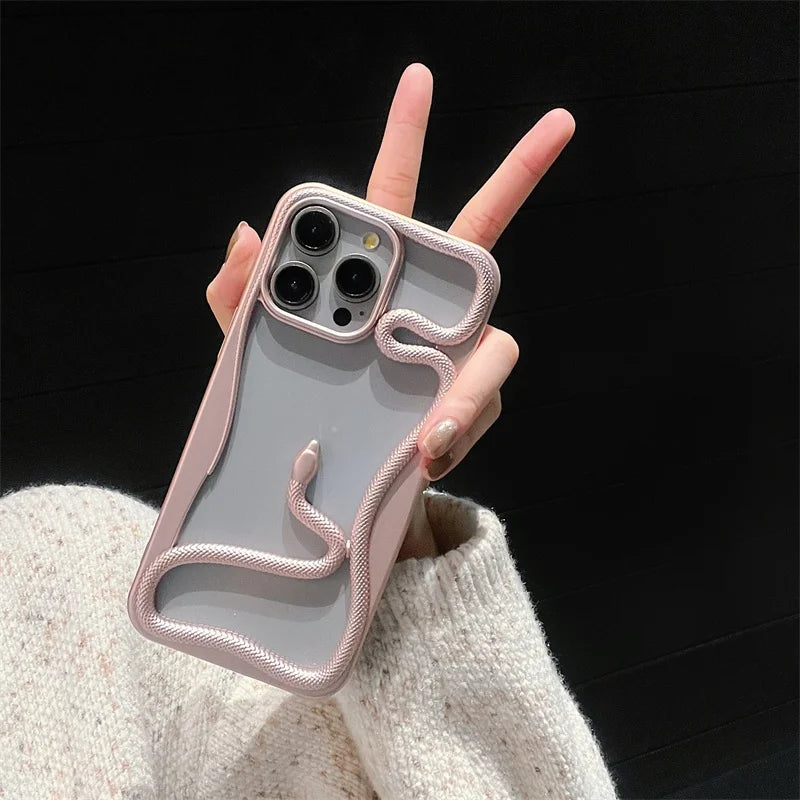 3D Snake Pattern Luxury Plating Phone Case For iPhone 16 15 14 Plus 13 12 11 Pro Max Hollow Out Shockproof Proteciton Soft Cover