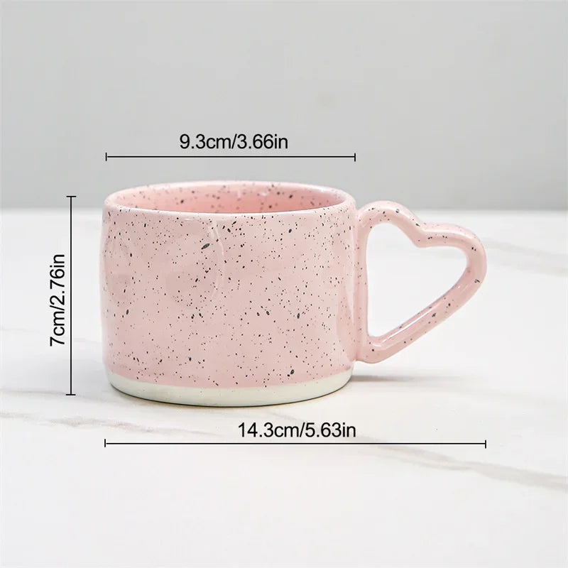 Korean ins Ceramics Cup Breakfast milk oatmeal cup Pink Love shape handle Coffee Mug Water cup For Office Valentine's Day gifts