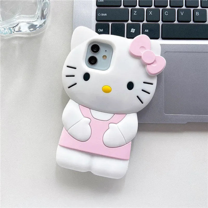 For iPhone 15 14 Plus 16 13 Pro Max 12 Mini 11 X XS Max XR 7 8 SE Color Bowknot Hello Kitty Cartoon Silicon Back Soft Phone Case