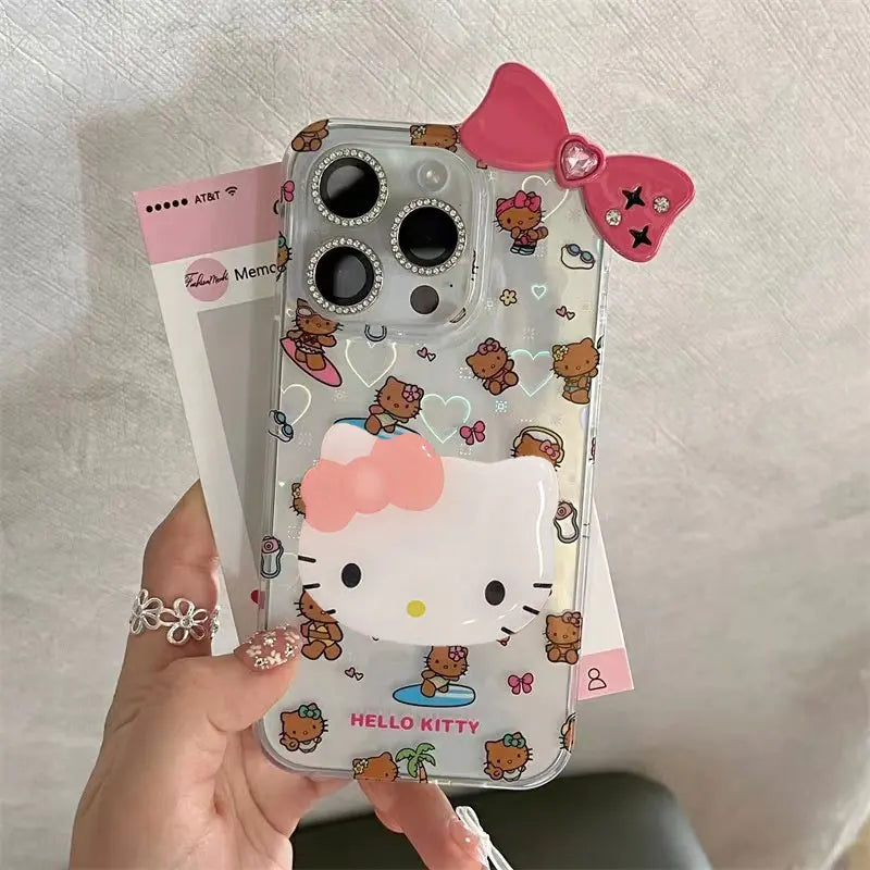 Sanrio Hello Kitty New Ins Stand Holder Phone Case For iPhone 16 15 14 12 13 11 Pro Max XR XS MAX 7 8 PLUS MINI Y2K Pink Lovely