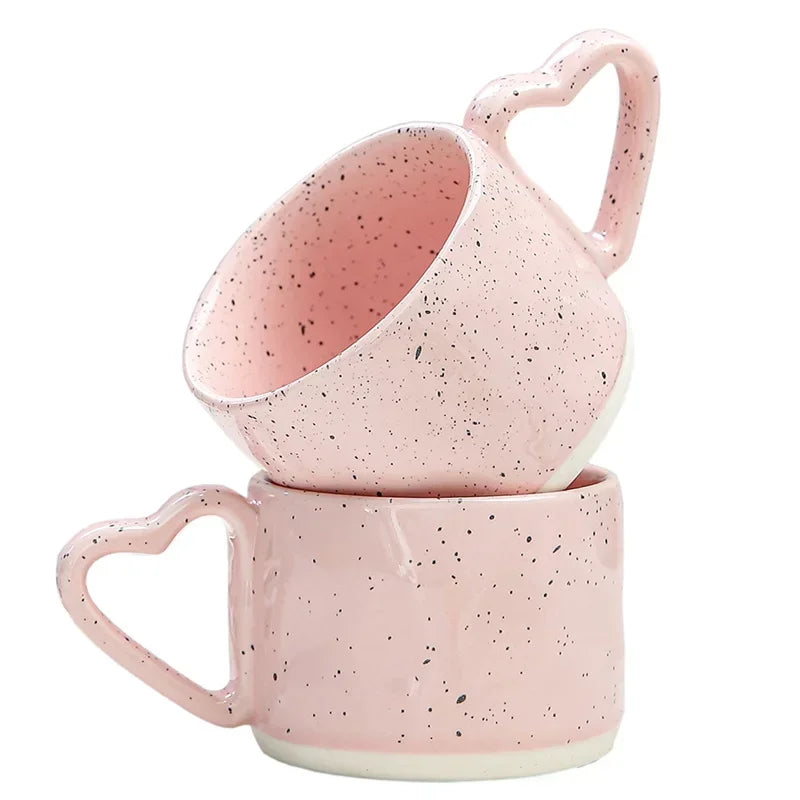 Korean ins Ceramics Cup Breakfast milk oatmeal cup Pink Love shape handle Coffee Mug Water cup For Office Valentine's Day gifts