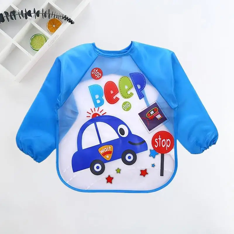 Baby Bibs Cute Colorful Cartoon Waterproof Bib Infant Eating Children Drawing Long Sleeve Pocket Apron Self Feeding Baby 0-3Y