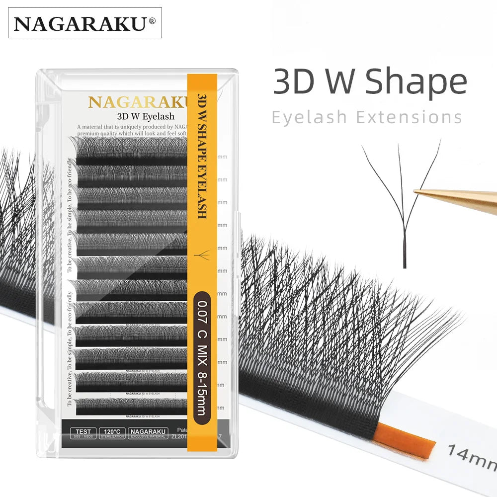 NAGARAKU Automatic Flowering W Shape  Bloom 3D 4D 5D 6D Premade Fans Eyelash Extensions Natural Soft Light Full Dense