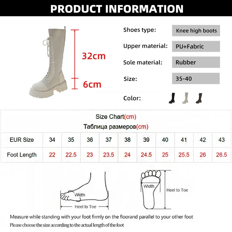 Rimocy 2024 Autumn Winter New Chunky Platform Long Boots Women Thick-soled Stretch Knitted Knee High Boots Woman Botas De Mujer